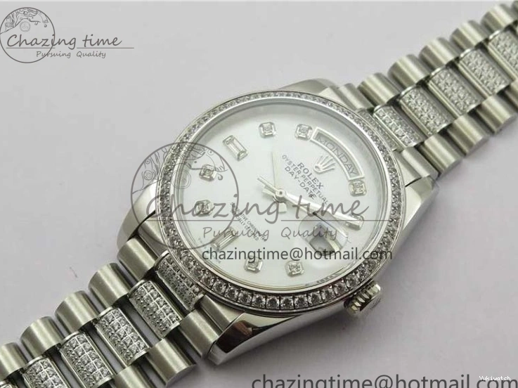 President Dial Crystal SS White Crystal Bracelet MOP on Best SS 128239 Edition Day-Date 36mm Marker A2836 BP 0117